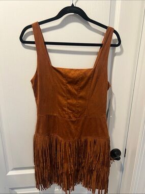 Trixxi Rust Brown Suede Fringe Mini Dress